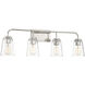 Transitional 4 Light 32 inch Polished Nickel Bathroom Vanity Light Wall Light