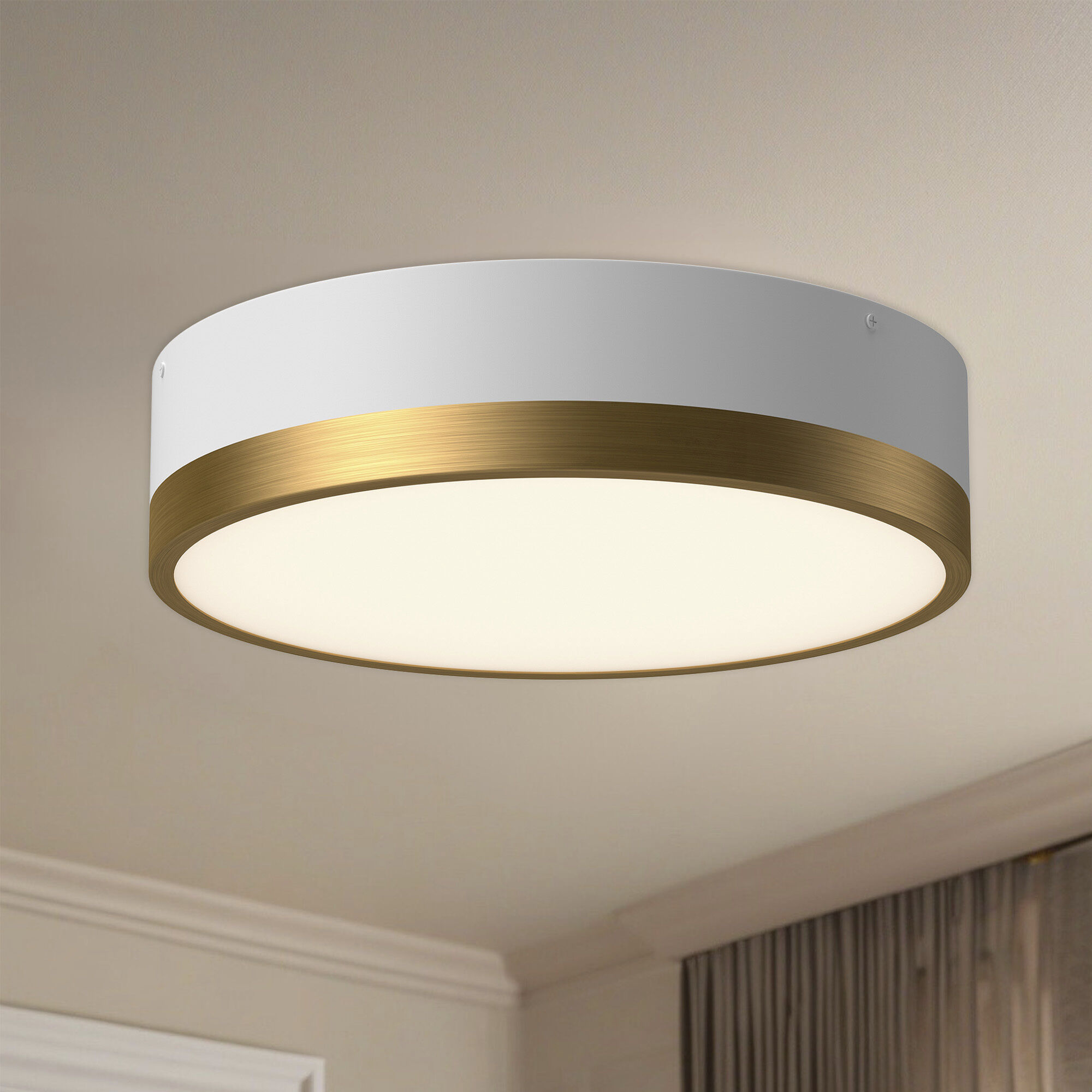 Alora Mood Brisbane 3 Light 16 inch Aged Gold and White Flush Mount Ceiling Light