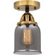 Nouveau 2 Small Bell LED 5 inch Black Antique Brass Semi-Flush Mount Ceiling Light in Plated Smoke Glass