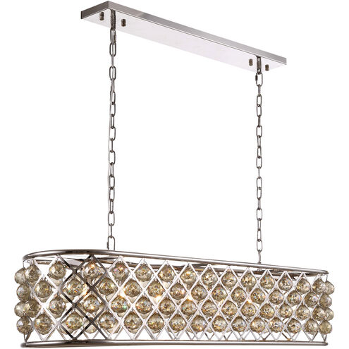 Madison 7 Light 50 inch Polished Nickel Island Pendant Ceiling Light in Golden Teak, Faceted Royal Cut, Urban Classic