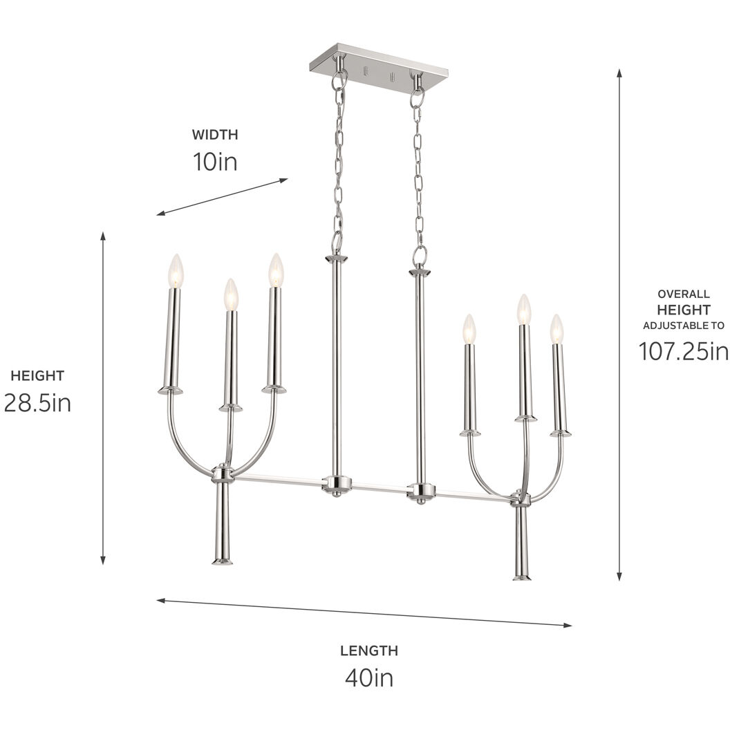 Florence 6 Light 10 inch Polished Nickel Chandelier Linear Ceiling Light