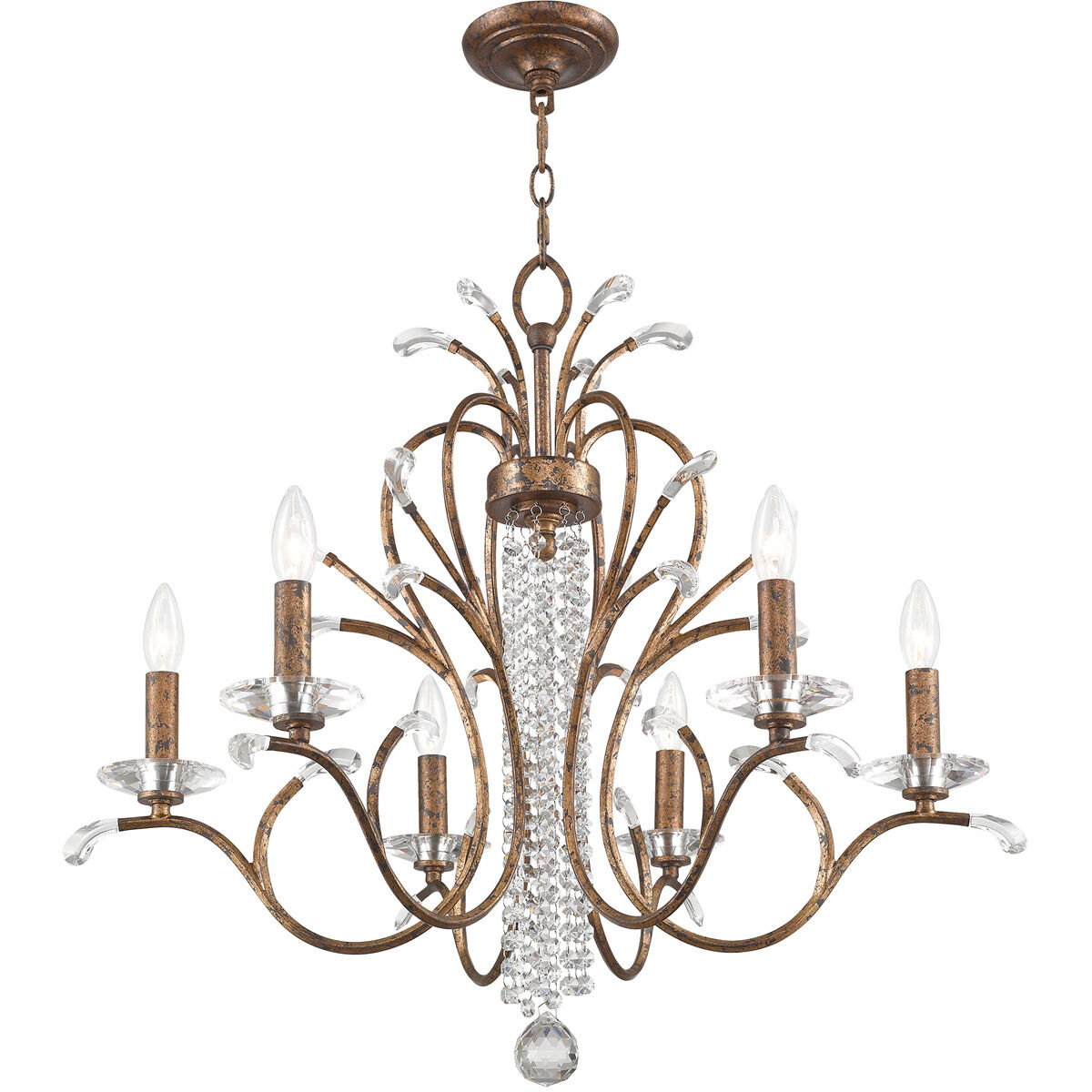 Serafina 6 Light 28 inch Hand Applied Venetian Golden Bronze Chandelier Ceiling Light