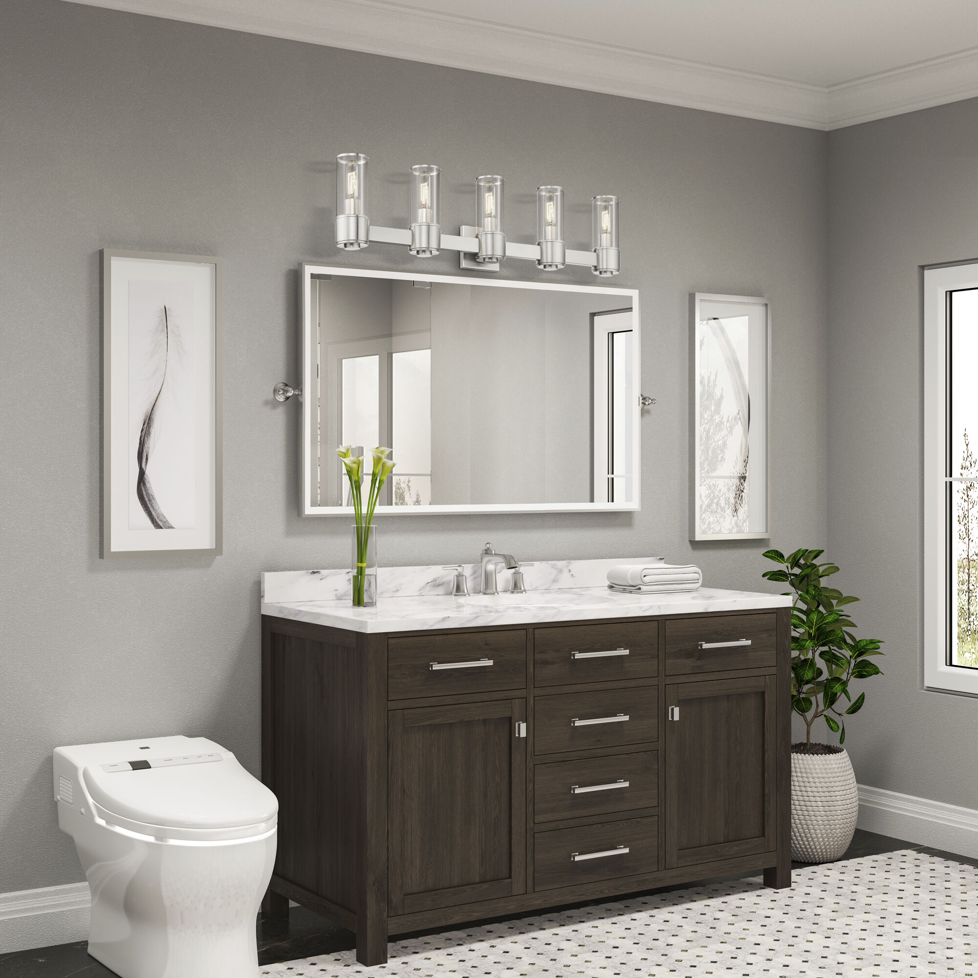 Quincy 5 Light 35.5 inch Brushed Nickel Vanity Wall Sconce Wall Light, Large