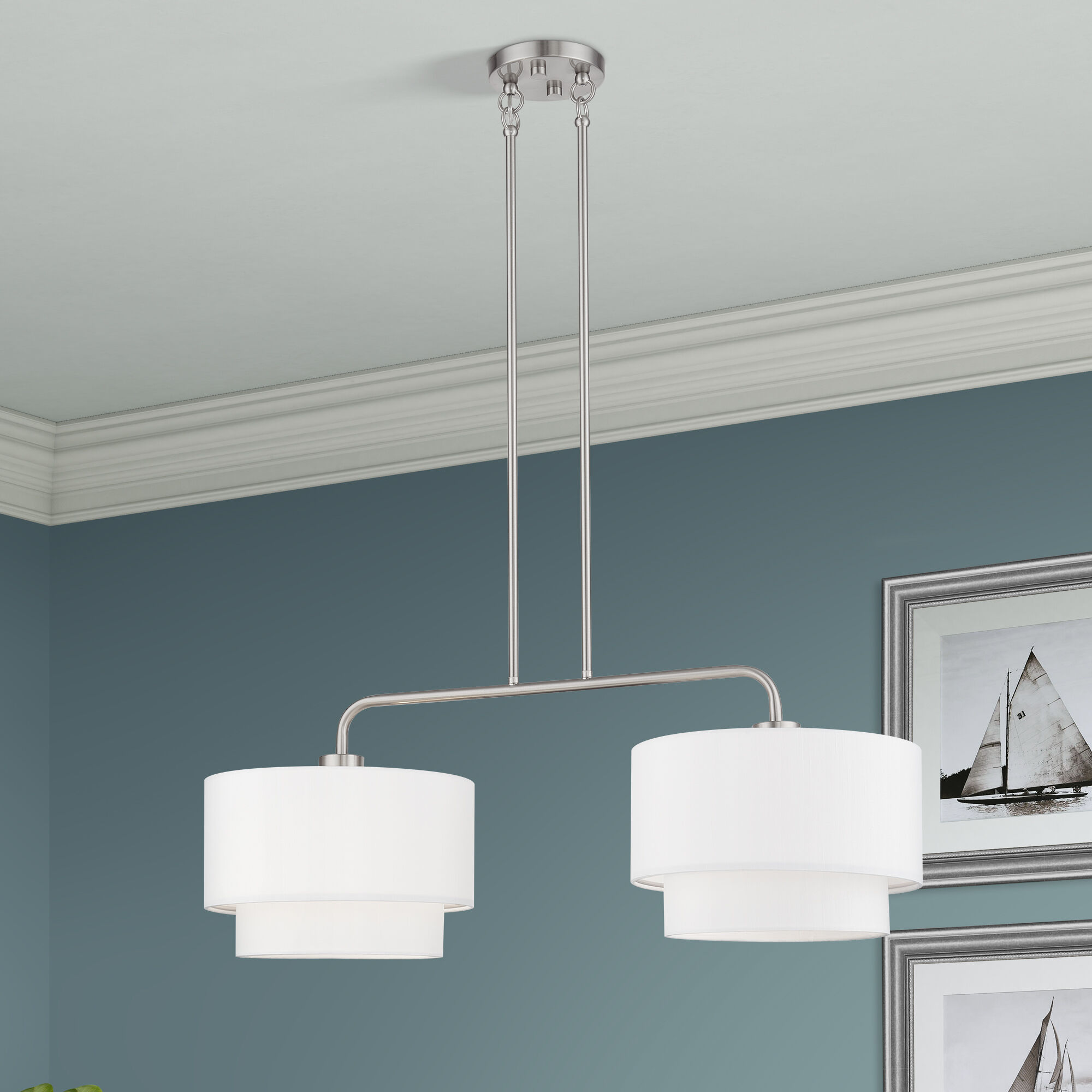 Manorwood 2 Light 35 inch Brushed Nickel Linear Chandelier Ceiling Light