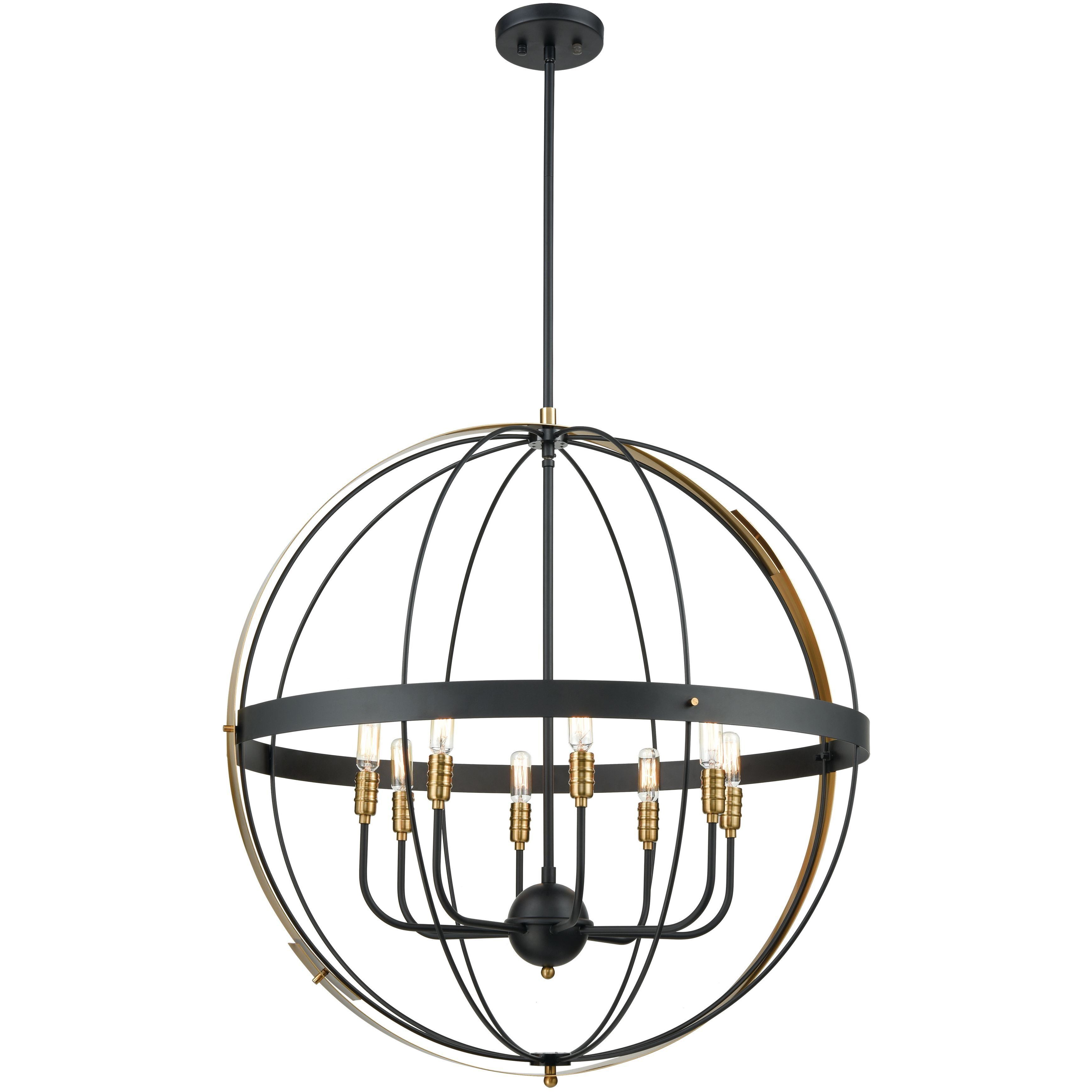 Caldwell 8 Light 32 inch Matte Black with Satin Brass Chandelier Ceiling Light