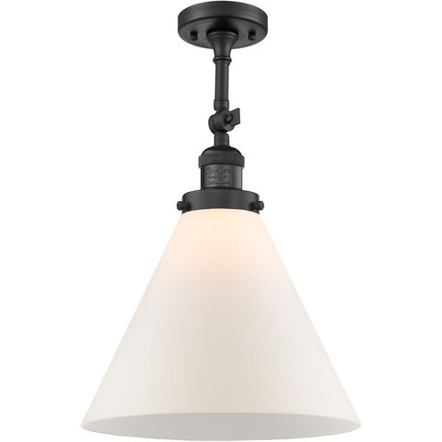 Franklin Restoration X-Large Cone 1 Light 12 inch Matte Black Semi-Flush Mount Ceiling Light in Matte White Glass, Franklin Restoration