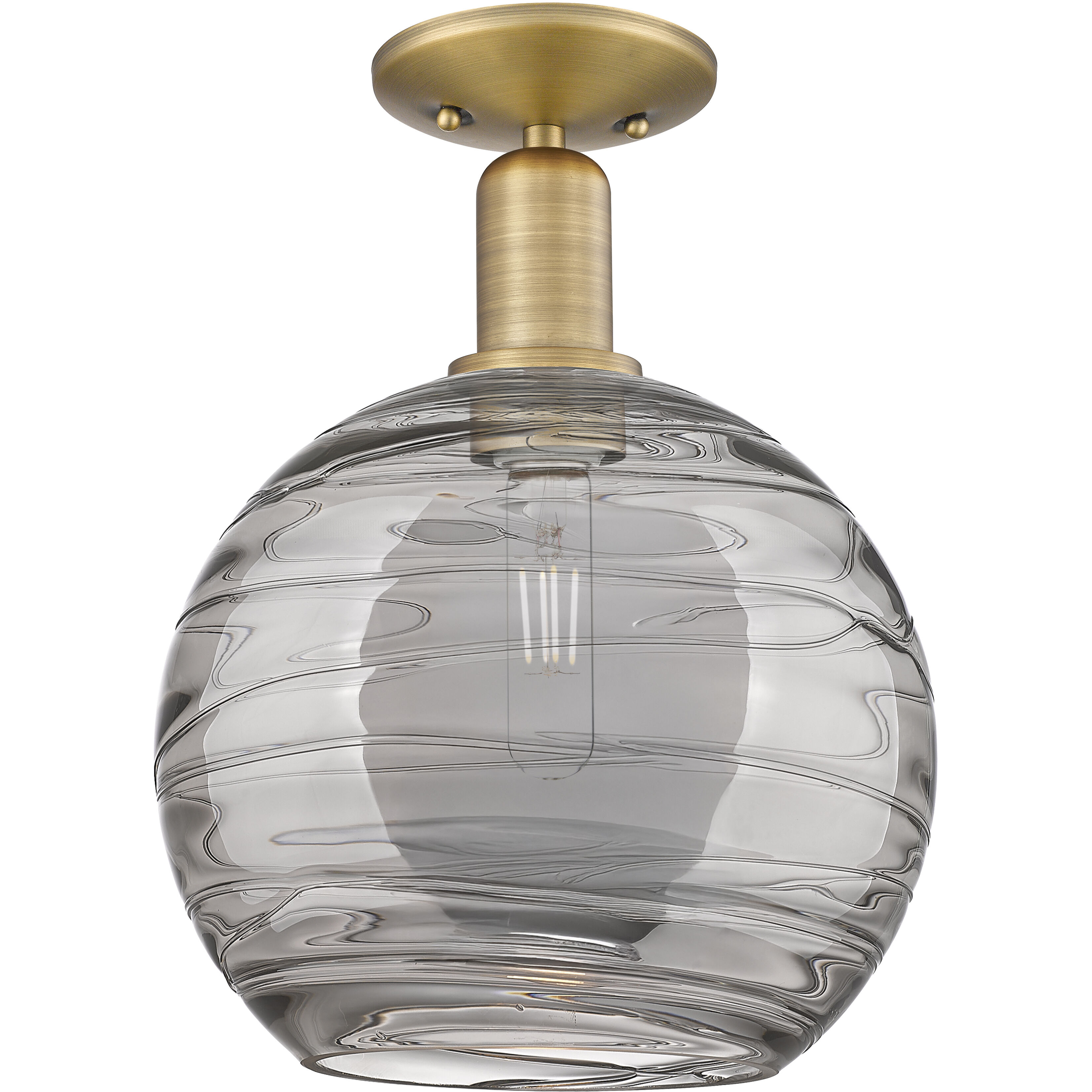 Arcadia Athens Deco Swirl 1 Light 10 inch Brushed Brass Semi-Flush Mount Ceiling Light