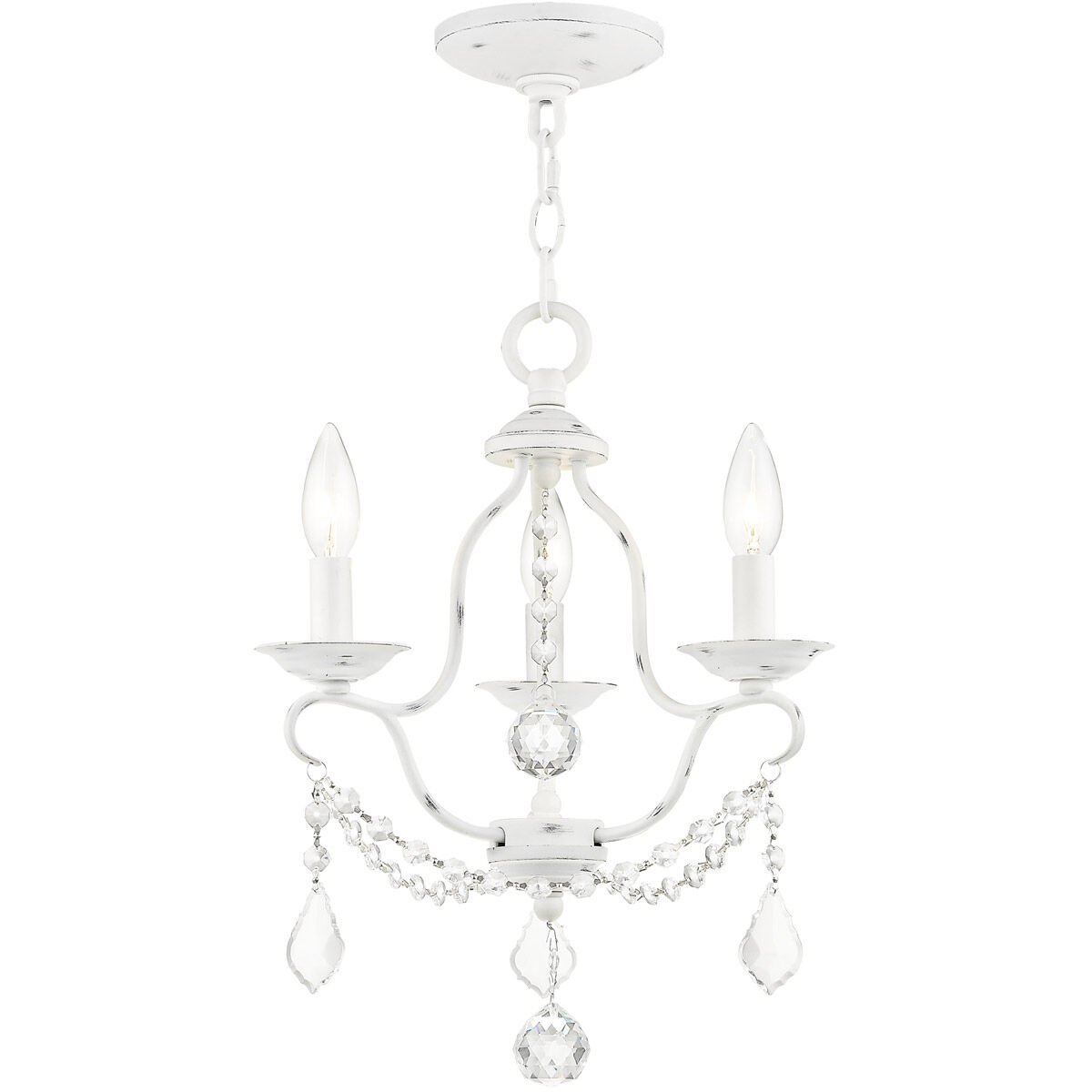 Chesterfield 3 Light 12 inch Antique White Mini Chandelier Ceiling Light