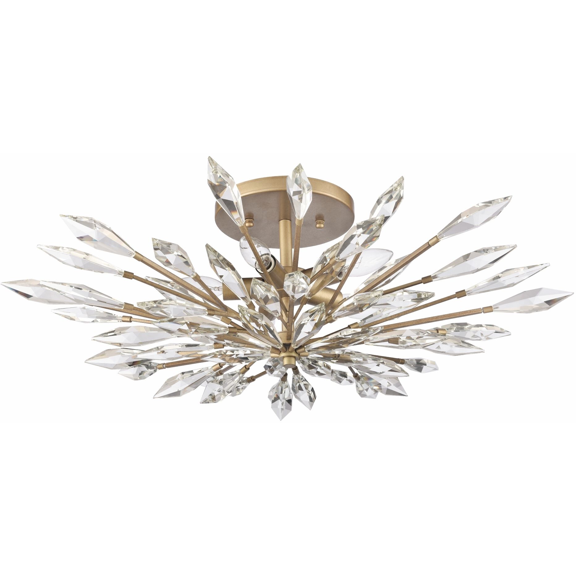 Crystal Fusion 5 Light 28 inch Peruvian Gold Semi Flush Ceiling Light