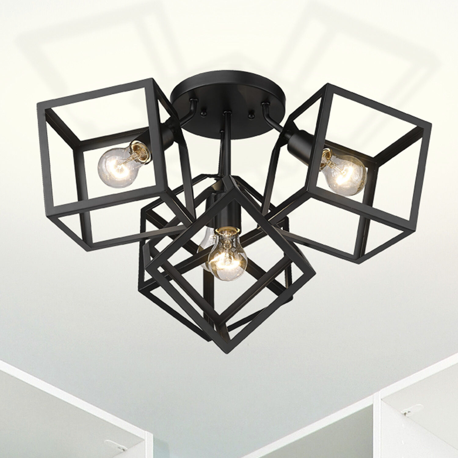 Cassio 4 Light 24 inch Matte Black Semi-Flush Mount Ceiling Light