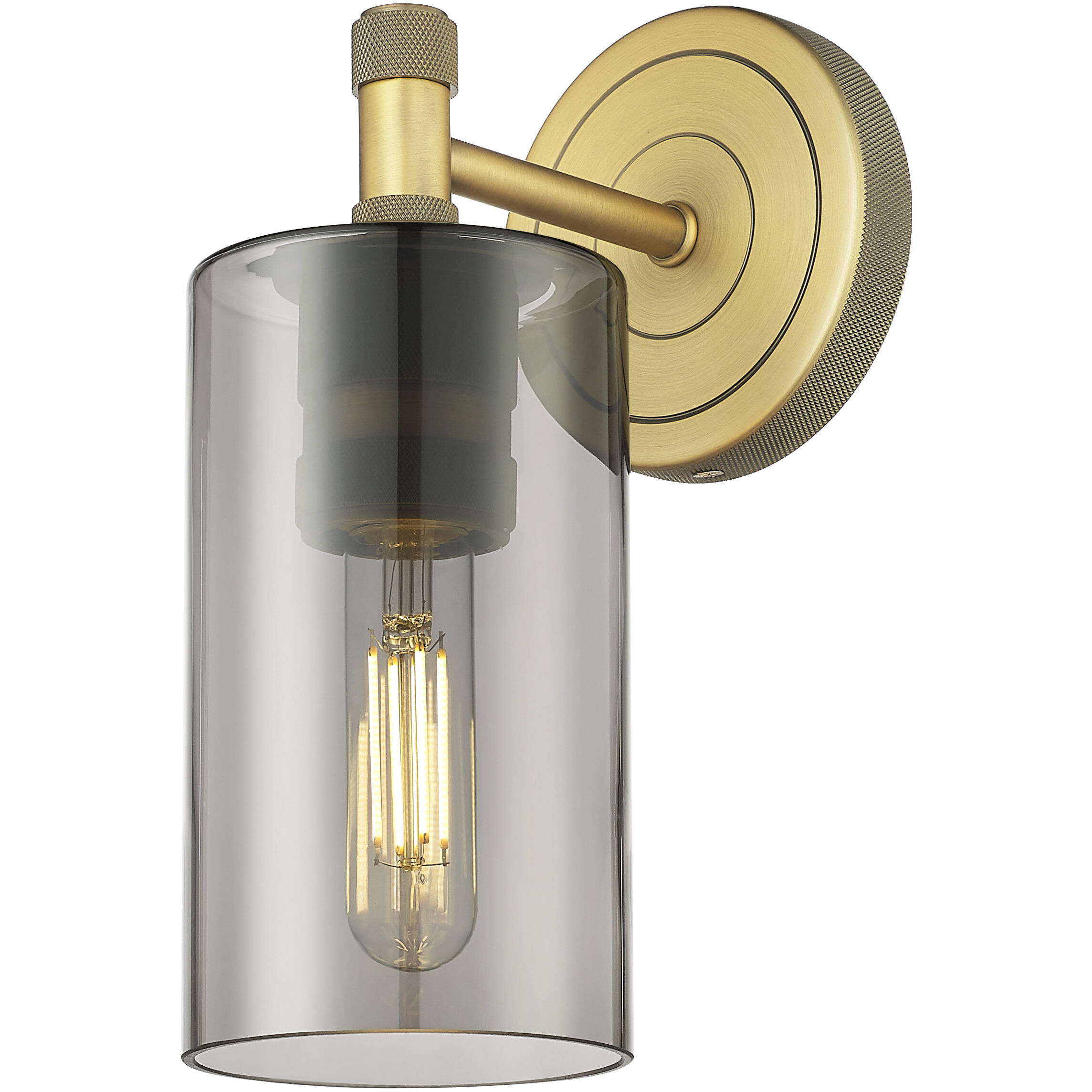 Crown Point Sconce Wall Light in Brushed Brass, Light Smoke Glass