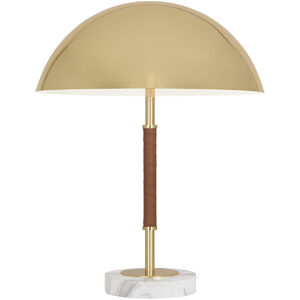 Jonathan Adler Geneva 22 inch 100 watt Polished Brass with Camel Leather Table Lamp Portable Light