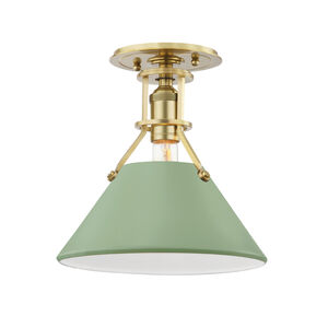Painted No.2 1 Light 10 inch Aged Brass/Leaf Green Semi Flush Ceiling Light