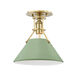 Painted No.2 1 Light 9.5 inch Aged Brass/Leaf Green Semi Flush Ceiling Light