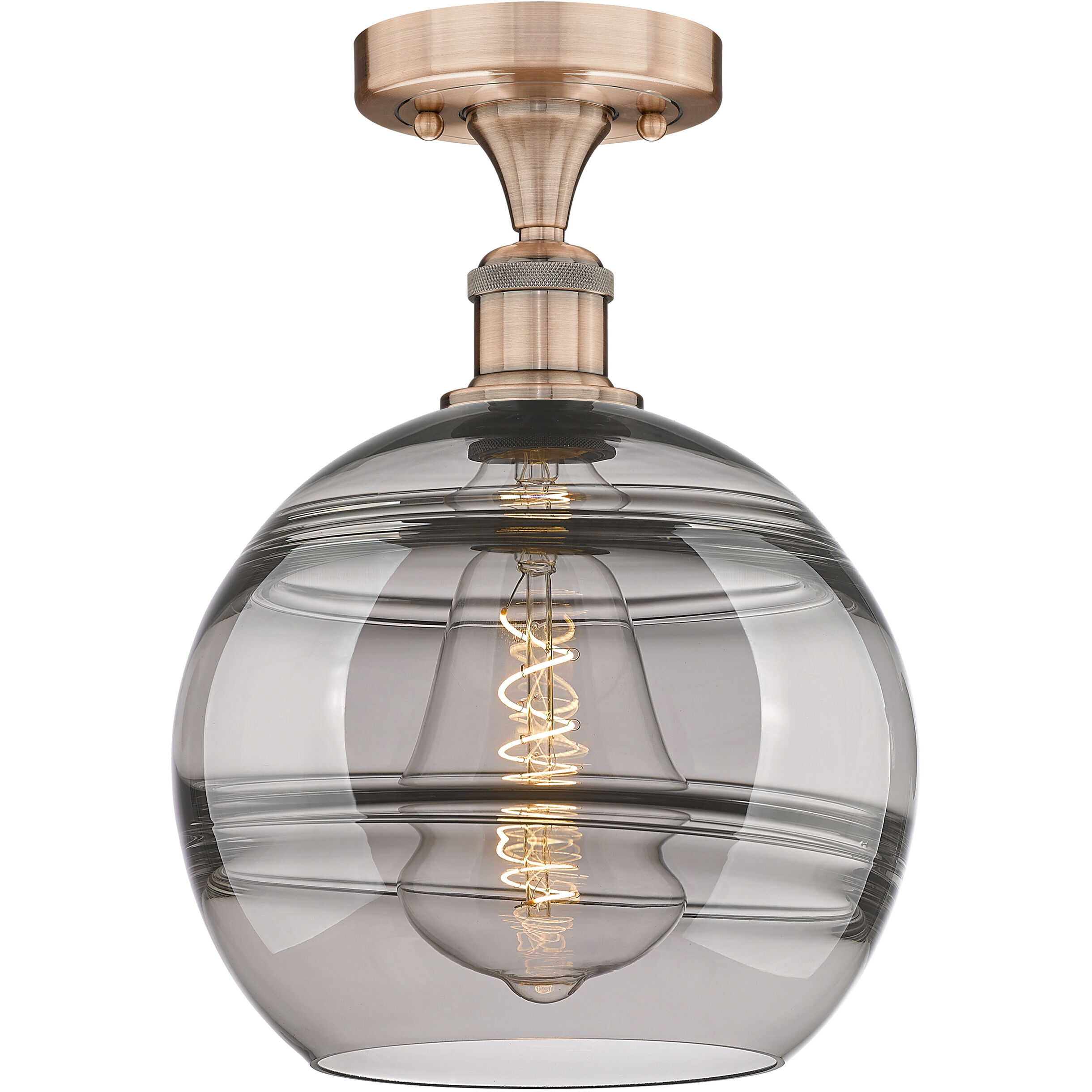 Edison Rochester 1 Light 10 inch Antique Copper Semi-Flush Mount Ceiling Light