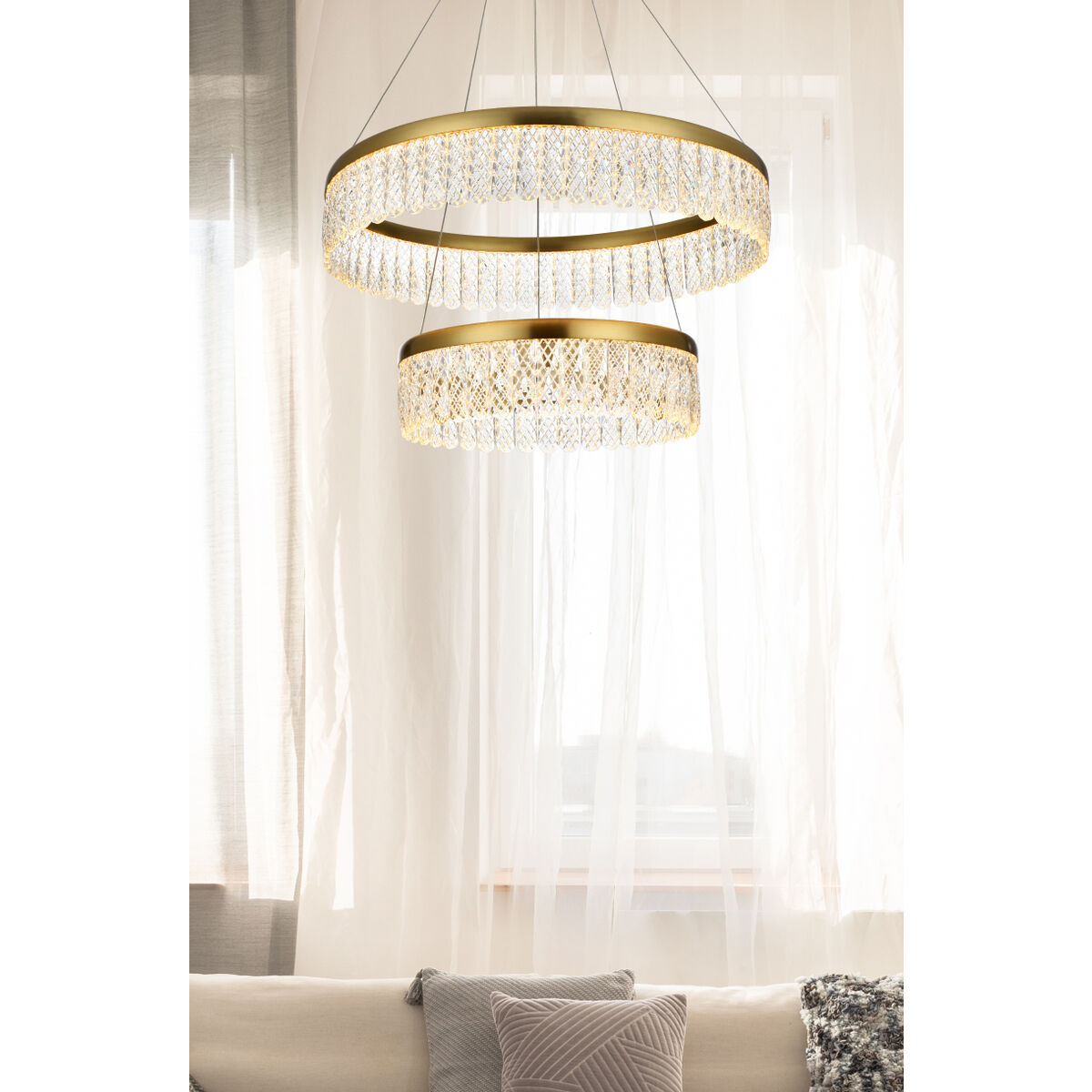 Rune 2 Light 24 inch Satin Gold Chandelier Ceiling Light