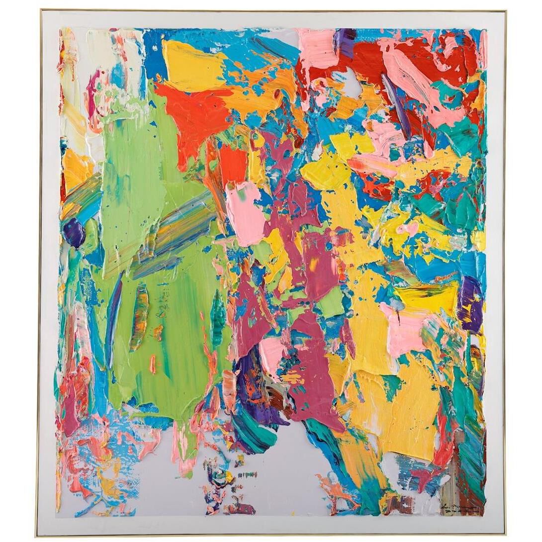 LM Zhou's Cascading Colors 71.75 X 66.25 inch Painting