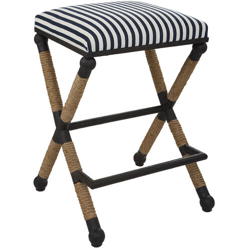 Braddock 28 inch Rustic Iron and Natural Fiber Rope with Navy/Cream Counter Stool