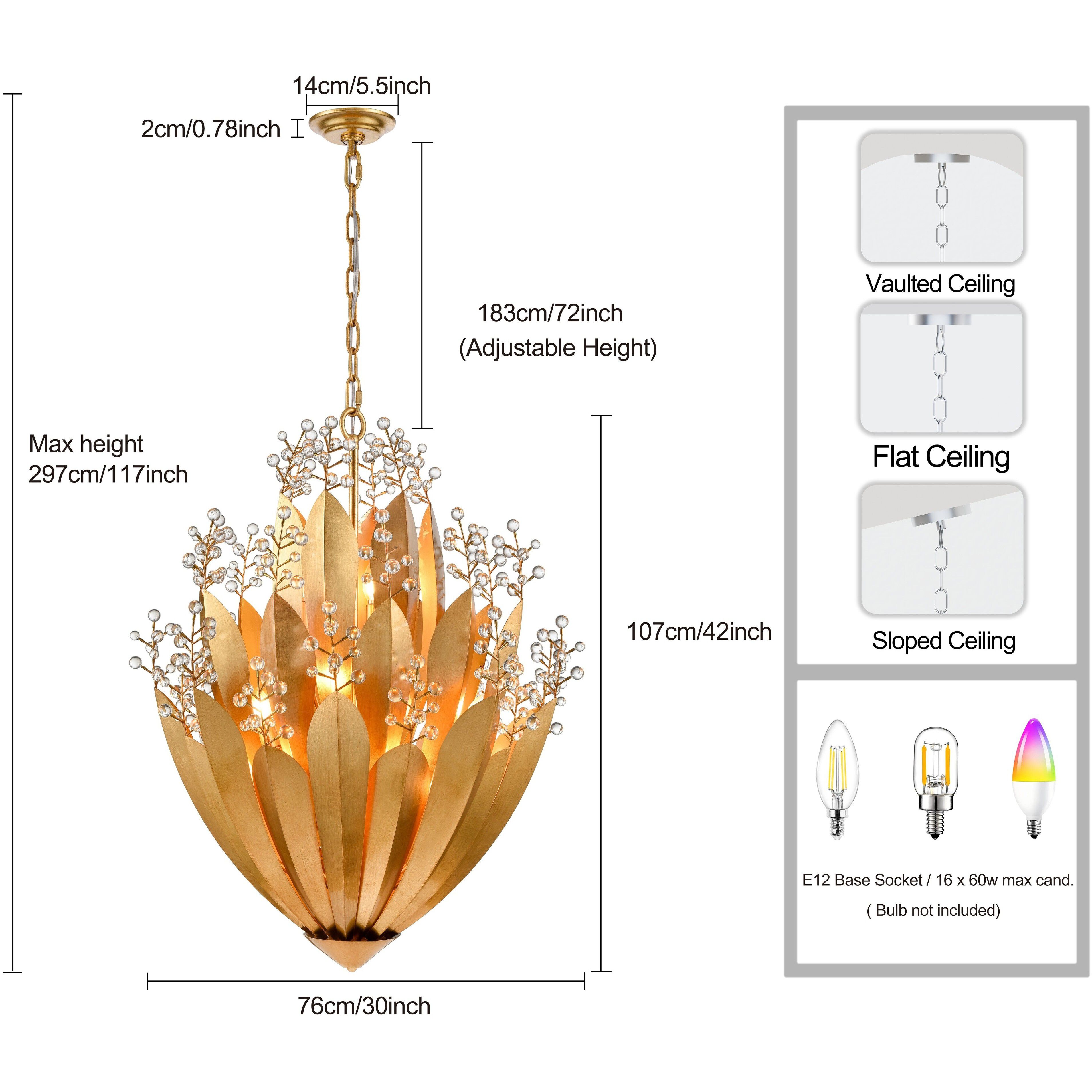 Callista 16 Light 30 inch Antique Gold Leaf Chandelier Ceiling Light