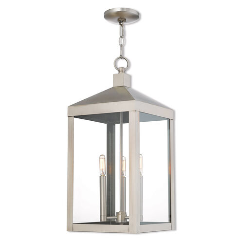 Nyack 3 Light 11 inch Brushed Nickel Outdoor Pendant Lantern