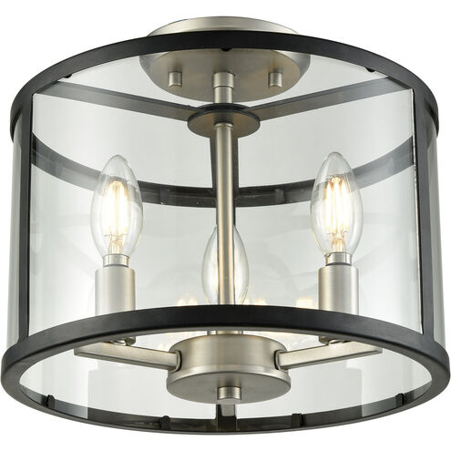 Downtown 3 Light 11.75 inch Buffed Nickel And Graphite Semi-flush Mount Ceiling Light