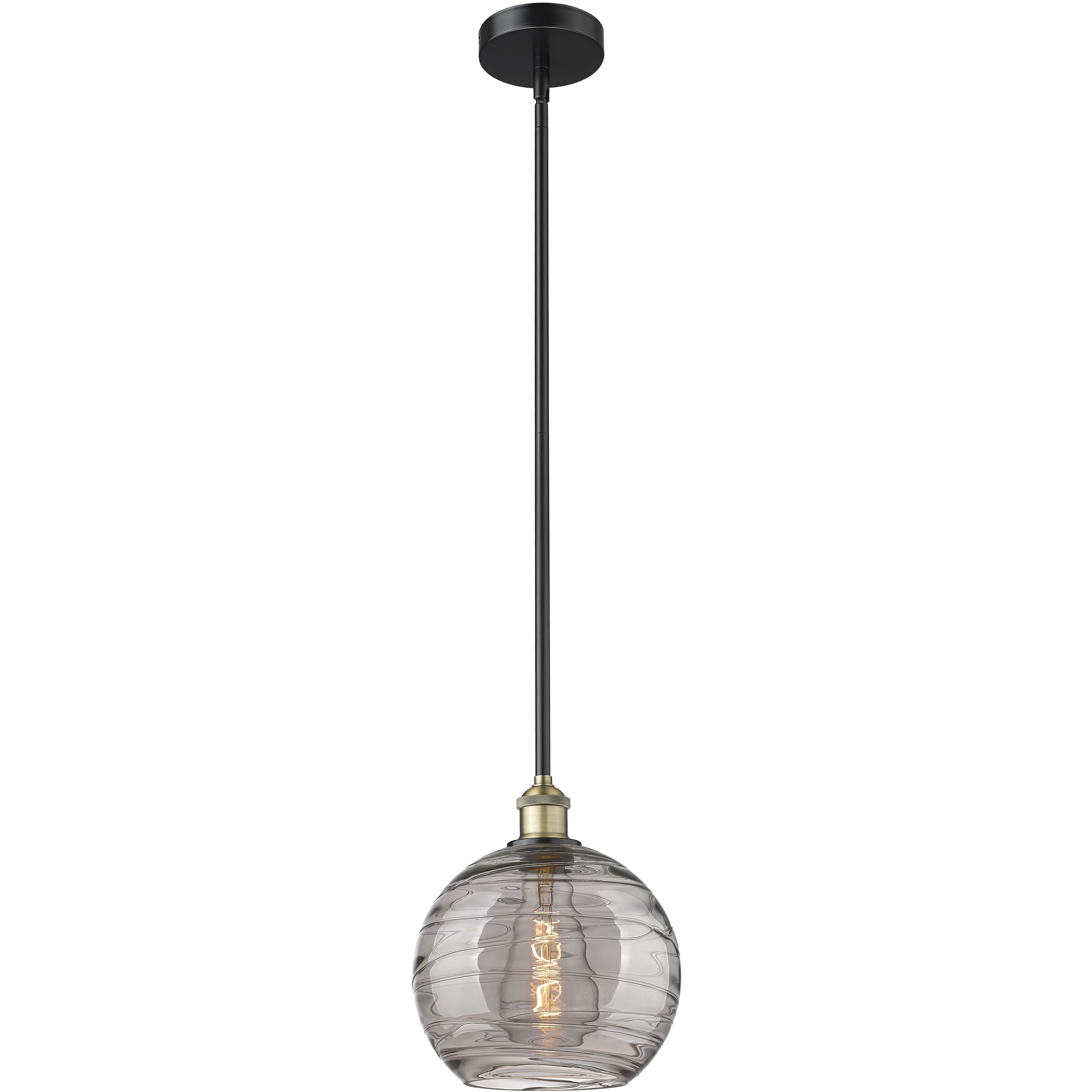 Edison Athens Deco Swirl 1 Light 10 inch Black Antique Brass Stem Hung Mini Pendant Ceiling Light