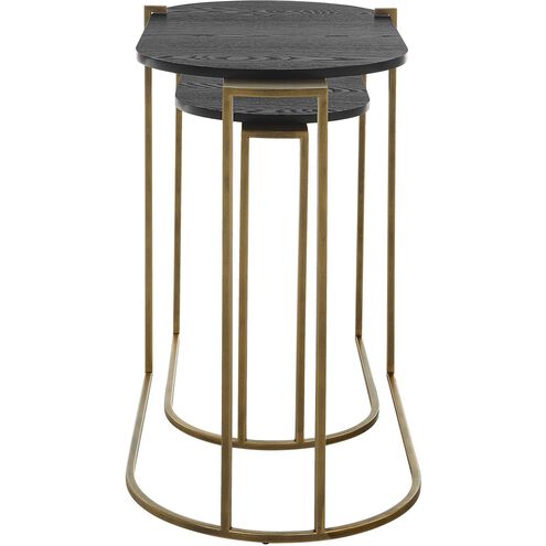 Aztec 26.5 X 22 inch Antique Brass and Ebony Stained Ash Veneer Nesting Tables