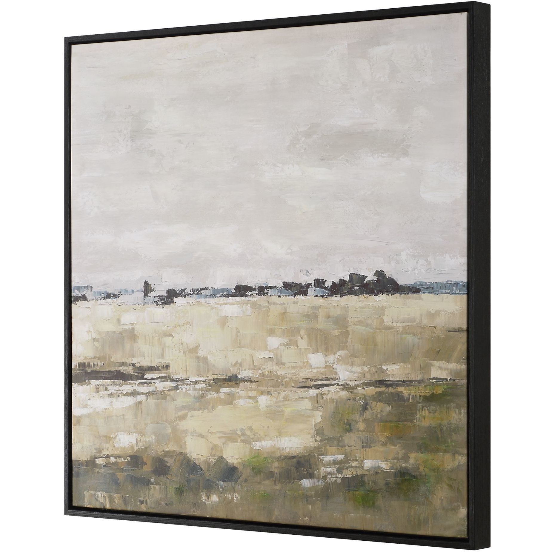 Fragment Gray and Green and Beige and Black Hand Painted Landscape Art