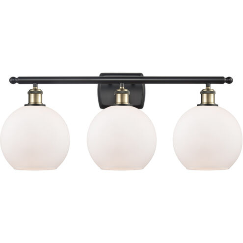 Ballston Athens LED 26 inch Black Antique Brass Bath Vanity Light Wall Light in Matte White Glass, Ballston