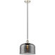 Edison Bell 1 Light 12 inch Polished Nickel Mini Pendant Ceiling Light in Light Smoke Glass