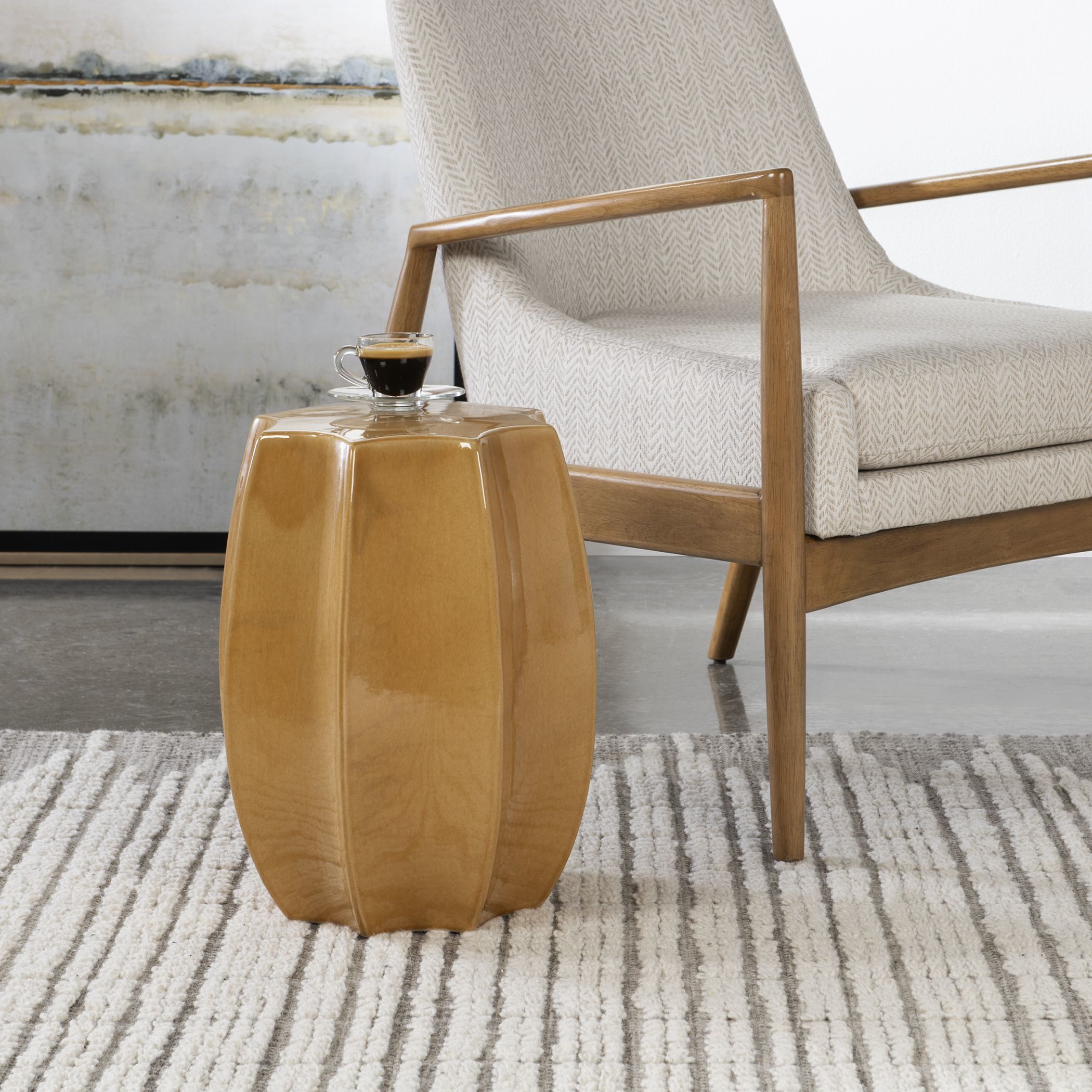 Sunrise Garden 17 inch Amber Gloss Glaze Garden Stool