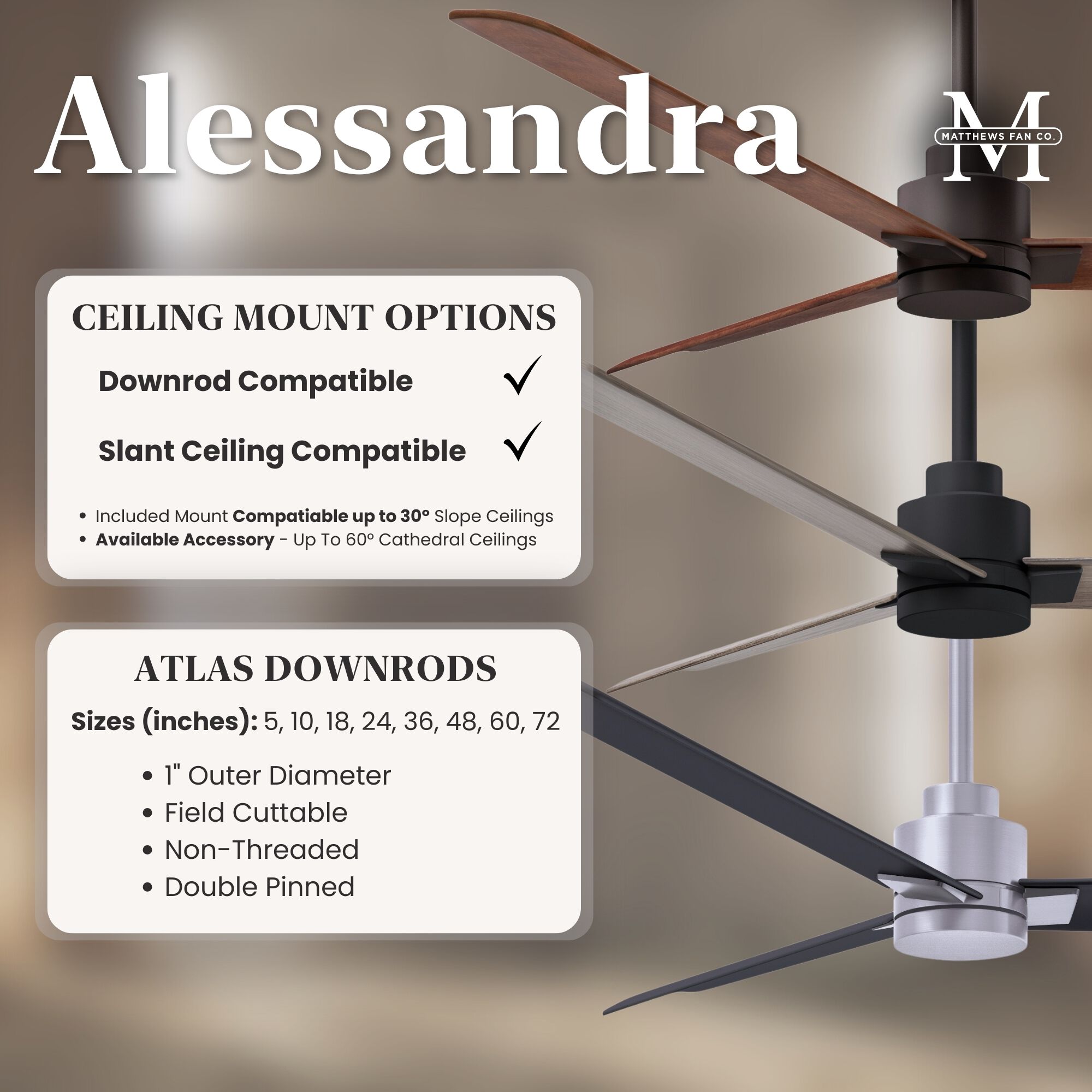 Atlas Alessandra 56 inch Textured Bronze with Walnut Tone Blades Ceiling Fan