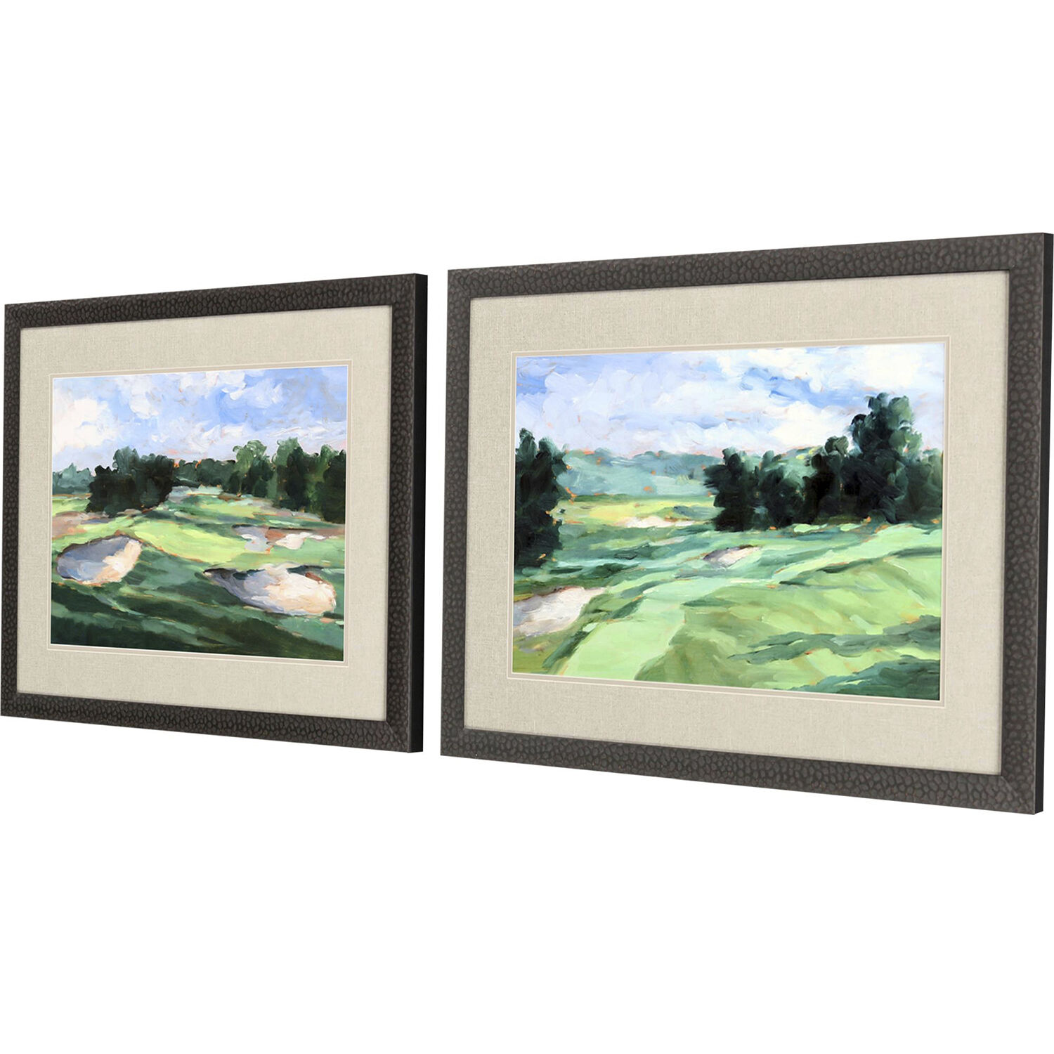 Golf Course Study Green and Blue and Multi and Orange Framed Art