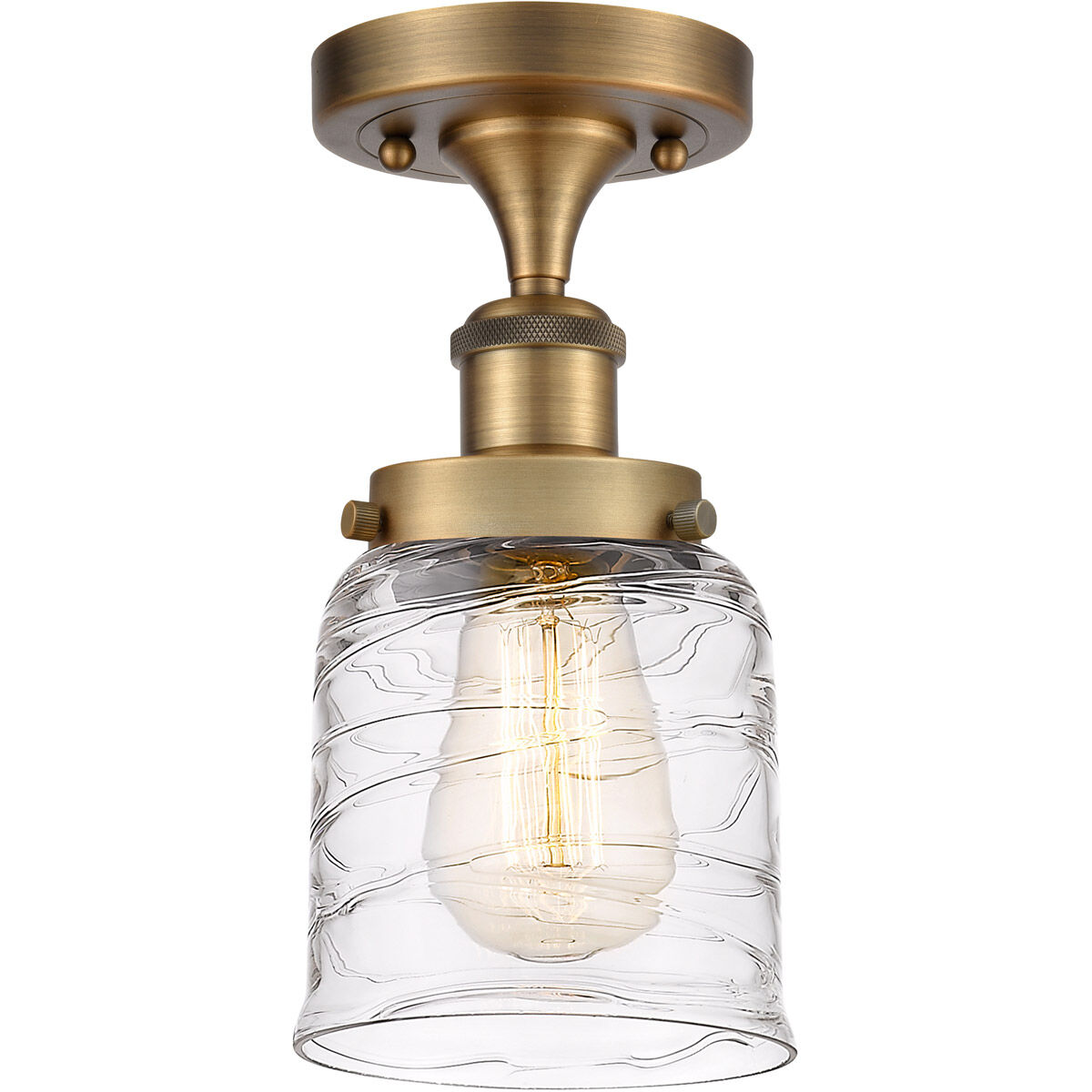 Ballston Bell LED 5 inch Brushed Brass Semi-Flush Mount Ceiling Light in Clear with Cage