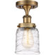Ballston Bell LED 5 inch Brushed Brass Semi-Flush Mount Ceiling Light in Clear with Cage