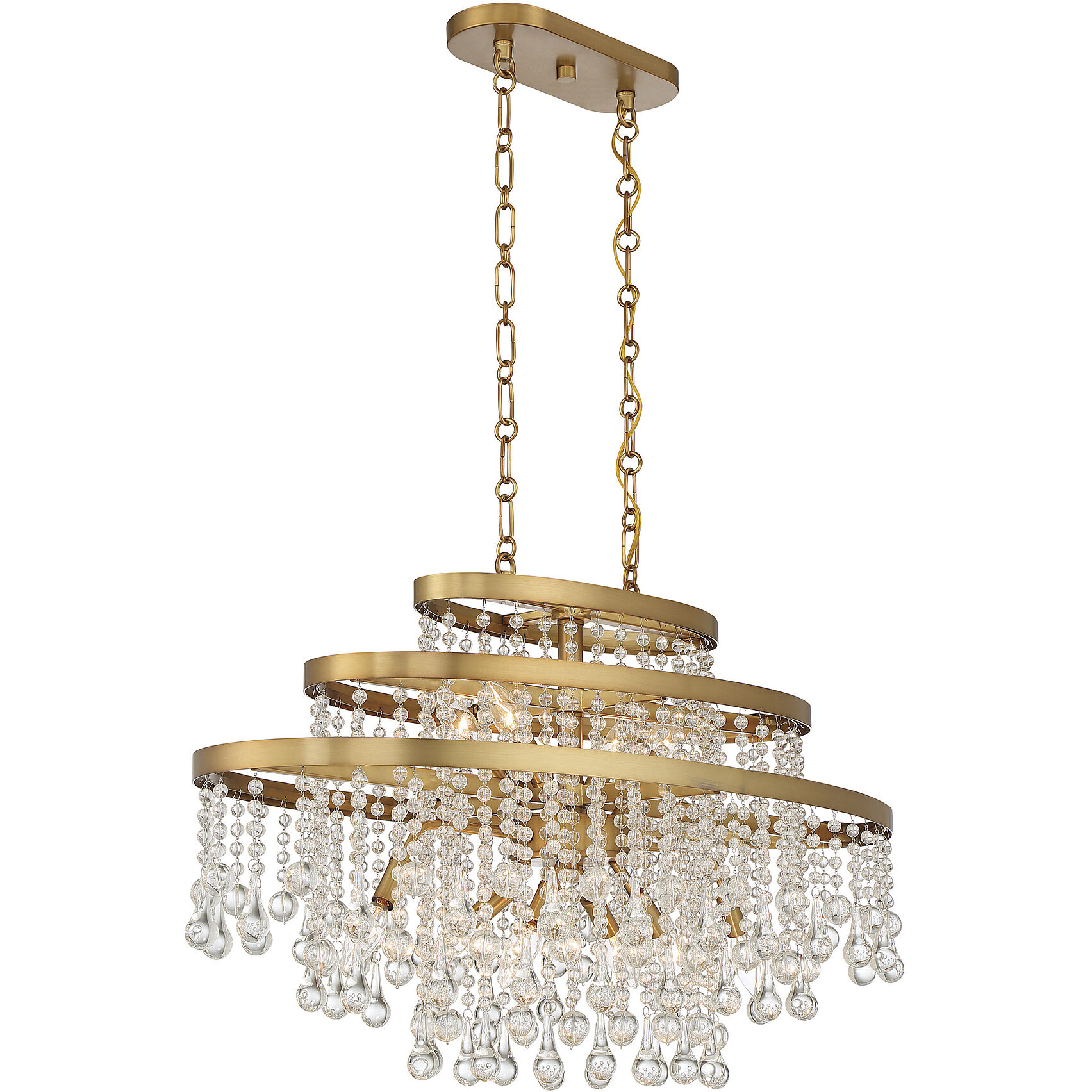 Luna 10 Light 36 inch Warm Brass Linear Chandelier Ceiling Light, Oval