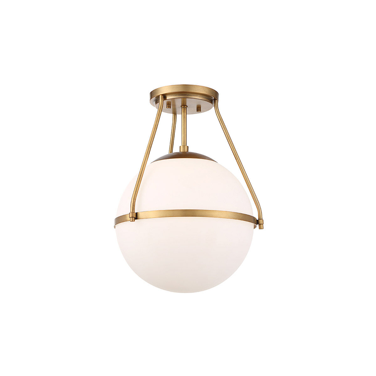 Mid-Century Modern 1 Light 13.25 inch Natural Brass Semi-Flush Ceiling Light