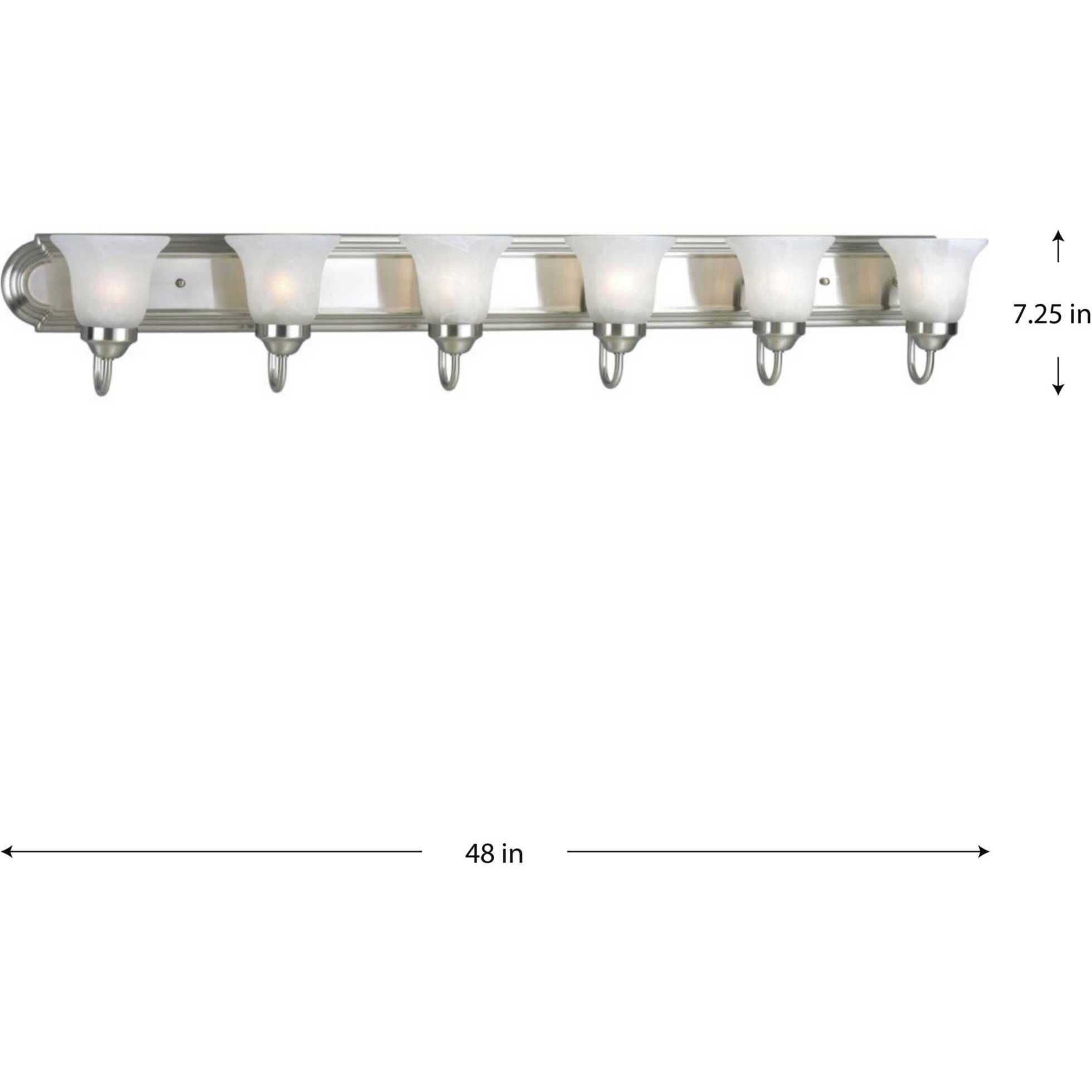 Alabaster Glass 6 Light 48 inch Brushed Nickel Bath Vanity Wall Light