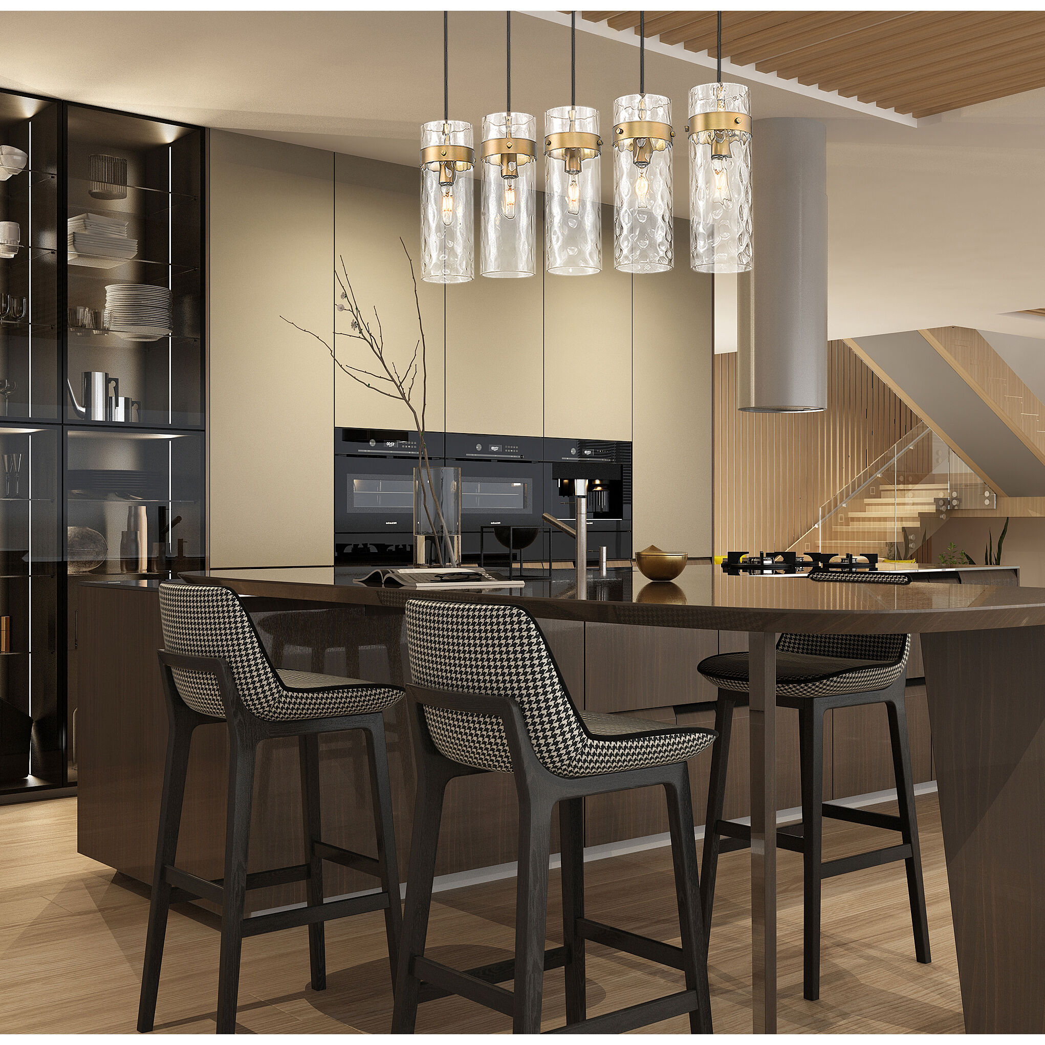 Fontaine Linear Chandelier Ceiling Light in Rubbed Brass