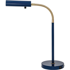 Fusion 16 inch 5.00 watt Navy Blue with Satin Brass Accents Task Table Lamp Portable Light