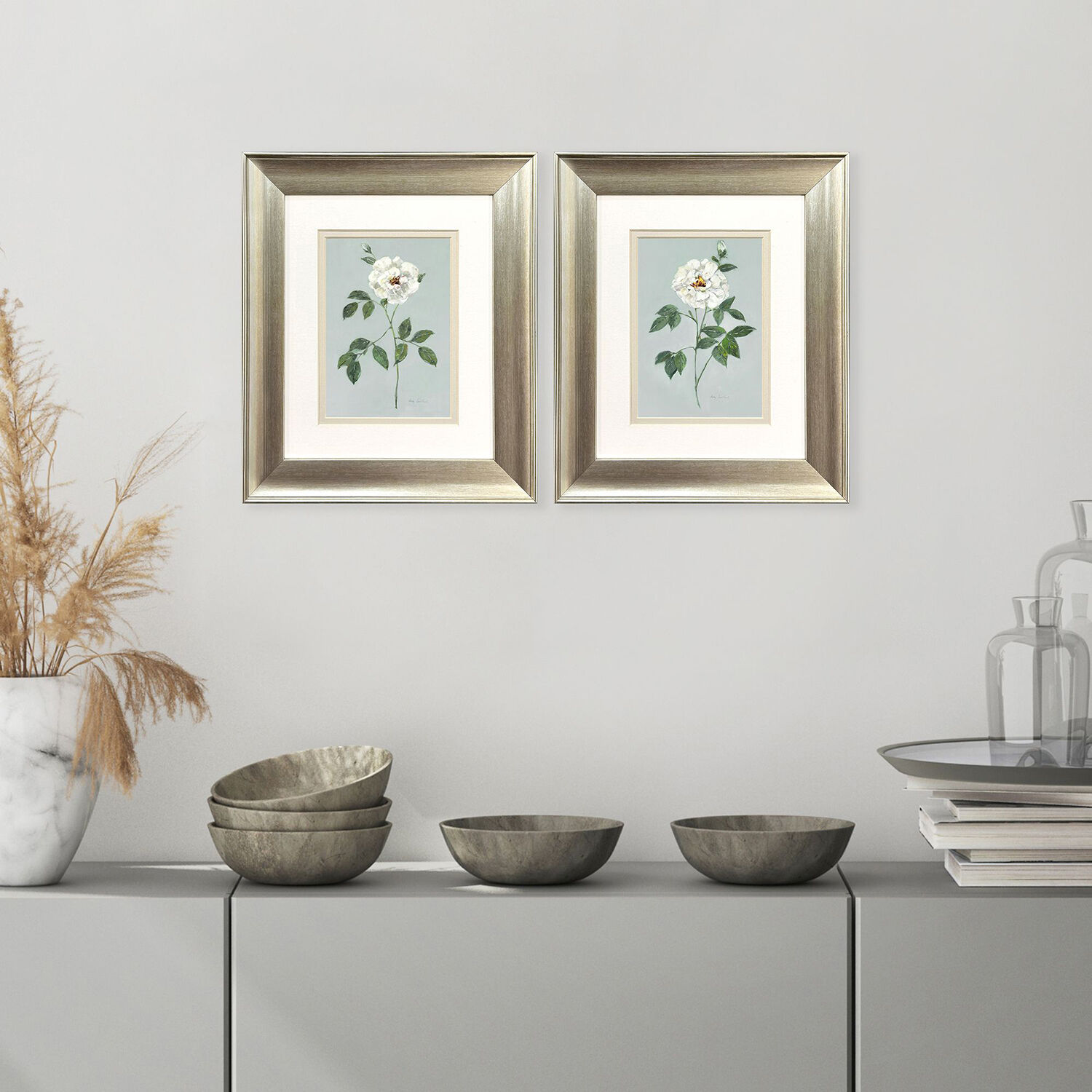 Rose Beauty Blue and Green and White Framed Art, Propac