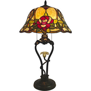 Amber Floral Petal 26 inch 60.00 watt Tiffany Bronze Table Lamp with LED Night Light Portable Light