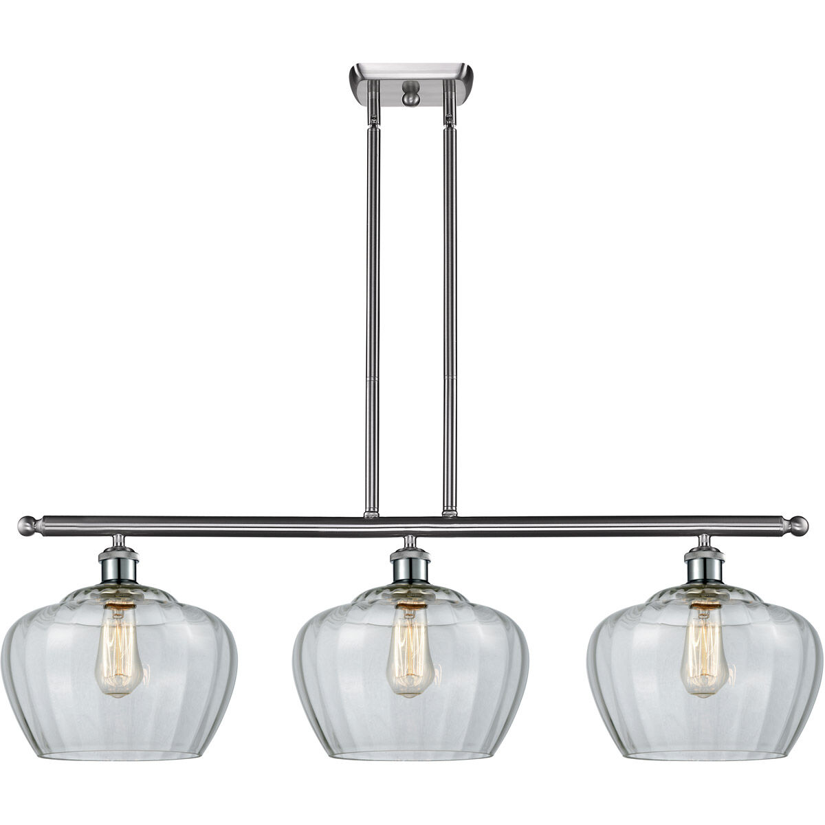 Ballston Large Fenton 3 Light 38 inch Brushed Satin Nickel Island Light Ceiling Light in Clear Glass, Ballston