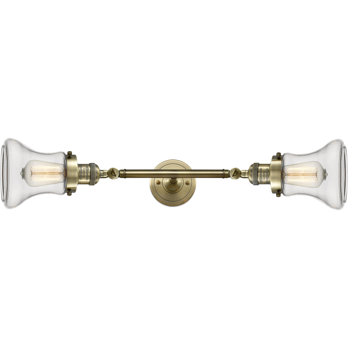 Franklin Restoration Bellmont 2 Light 17 inch Antique Brass Bath Vanity Light Wall Light in Incandescent, Clear Glass, Franklin Restoration