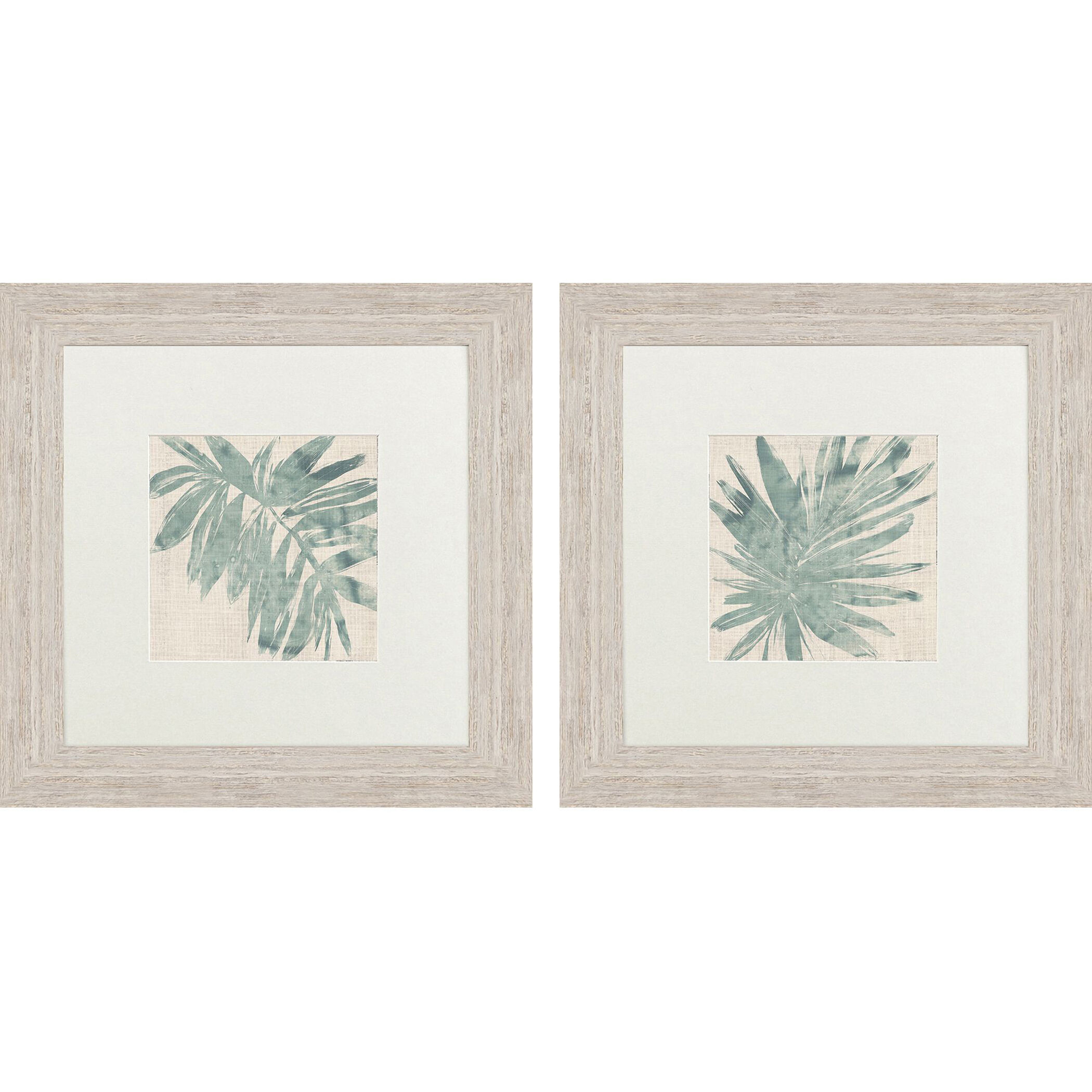 Burlap Ocean Palm Green and Gray Framed Art, Propac