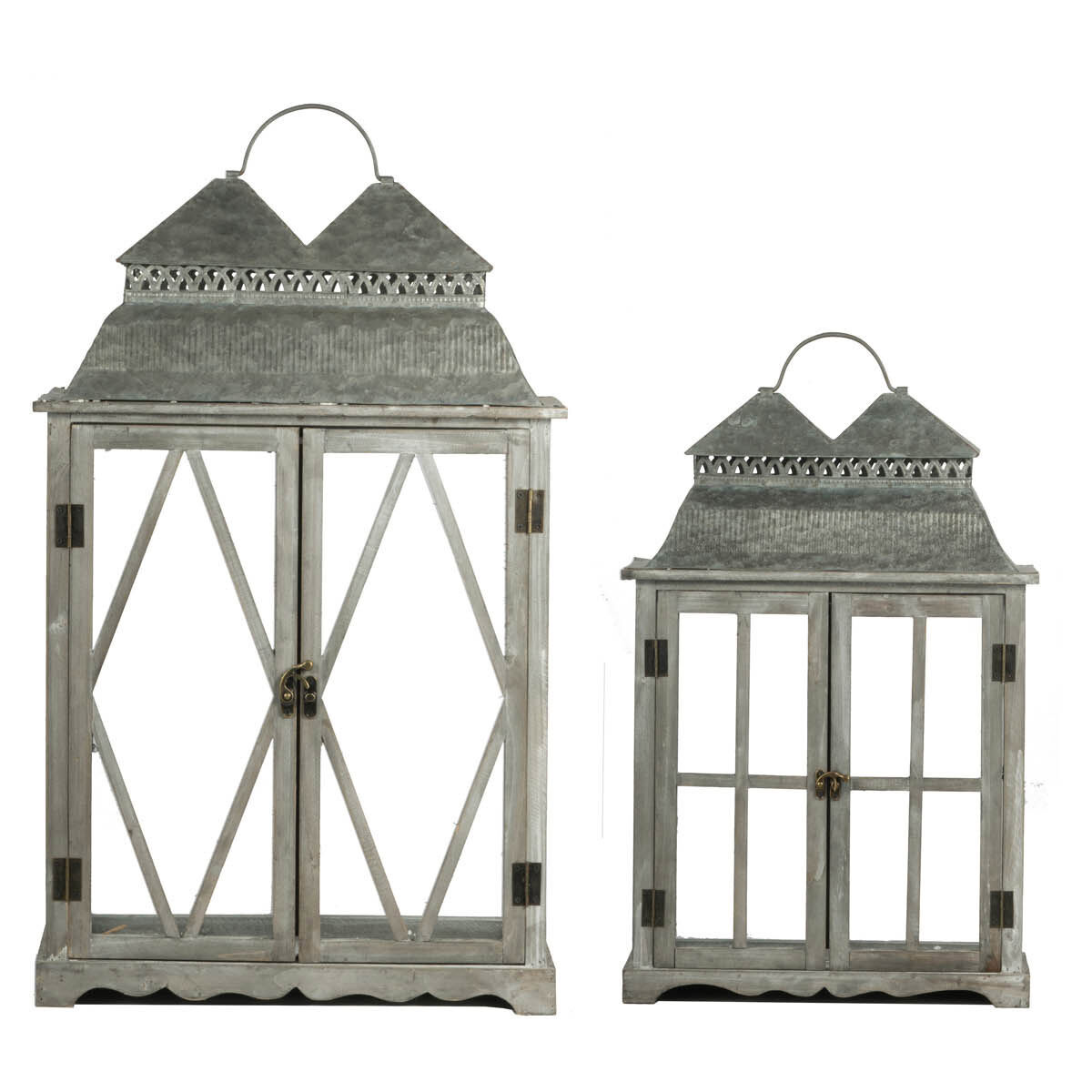 Scape 18.1 inch Zinc and Brown Lantern, Set of 2