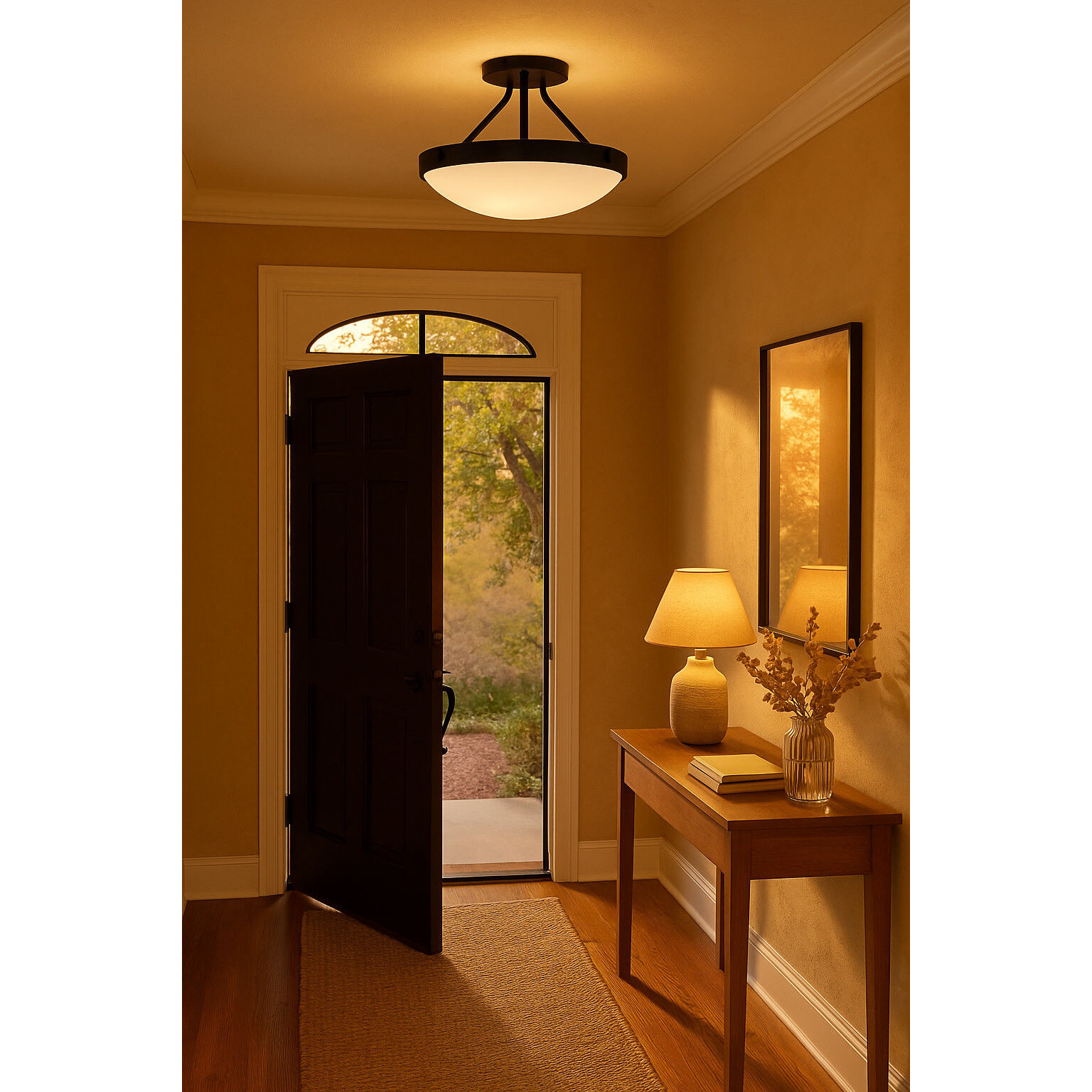 Gus 3 Light 14.5 inch Black Semi-Flush Mount Ceiling Light, Medium