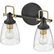 Easton 2 Light 14.5 inch Black with Heritage Brass Vanity Light Wall Light