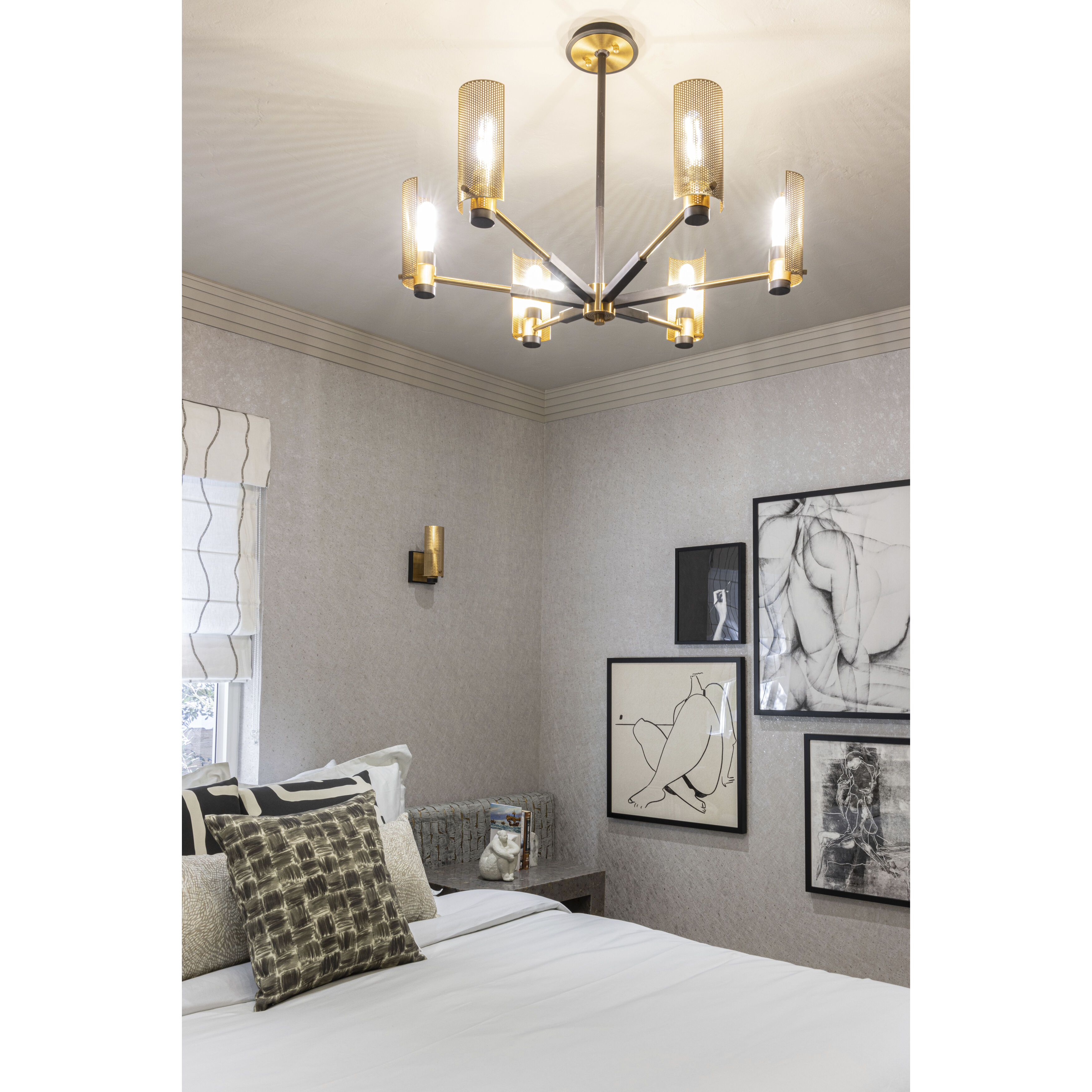 Pilsen 6 Light 30 inch Modern Bronze And Aged Brass Chandelier Ceiling Light