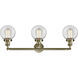Franklin Restoration Beacon 3 Light 30 inch Antique Brass Bath Vanity Light Wall Light in Clear Glass, Franklin Restoration